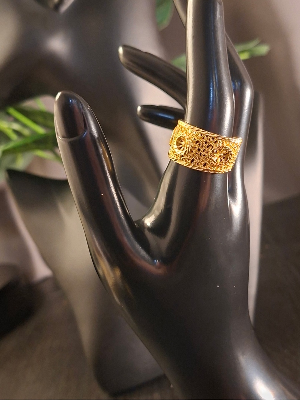 Gold-Filled Wide Filigree Adjustable Statement Ring